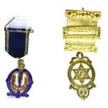 TWO SILVER MASONIC MEDALLIONS comprising a silver gilt example with three bars and an enamelled