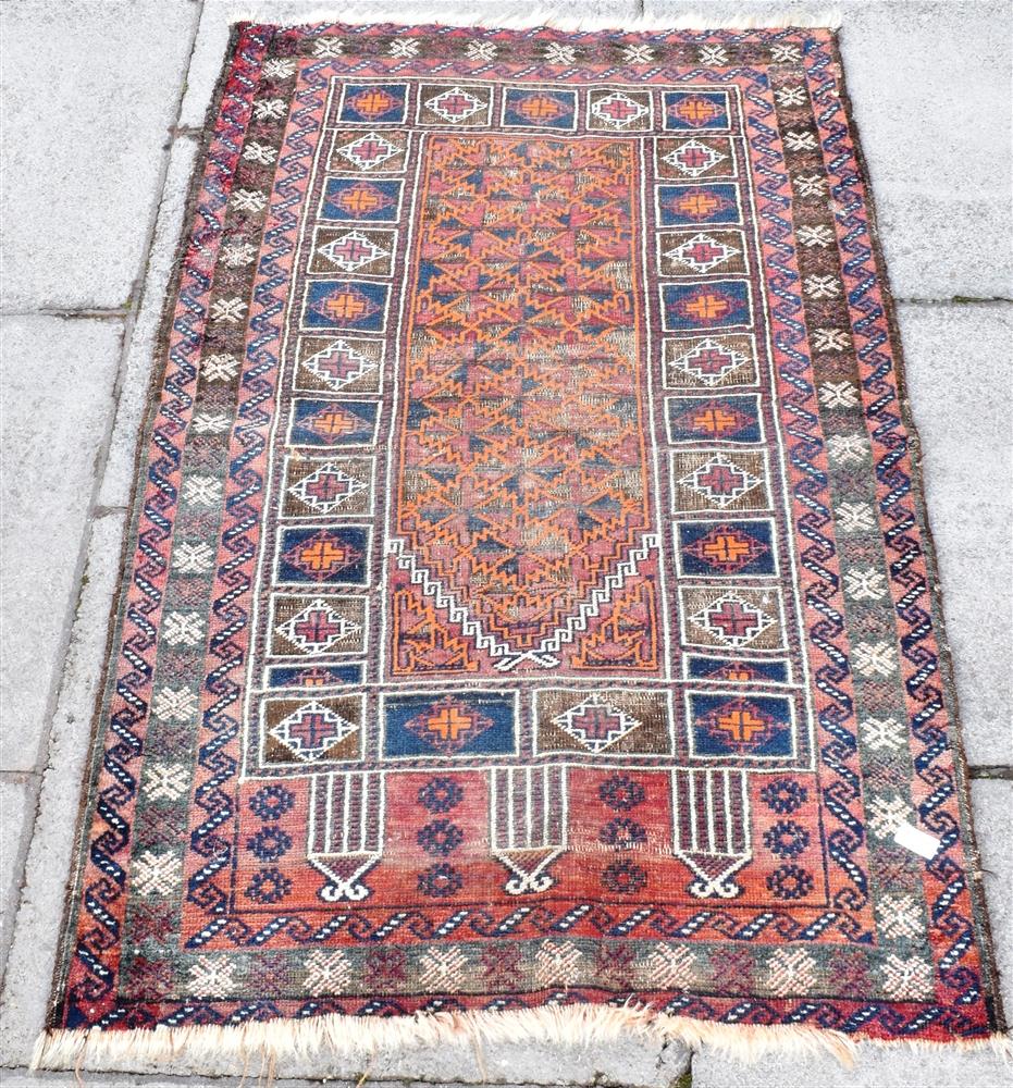 TWO PRAYER RUGS: one 81cm x 129cm, and another 86cm x 143cm