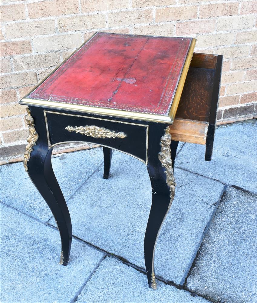 A FRENCH GILT METAL MOUNTED OCCASIONAL TABLE the rectangular top with gilt tooled red leather inset, - Image 4 of 4