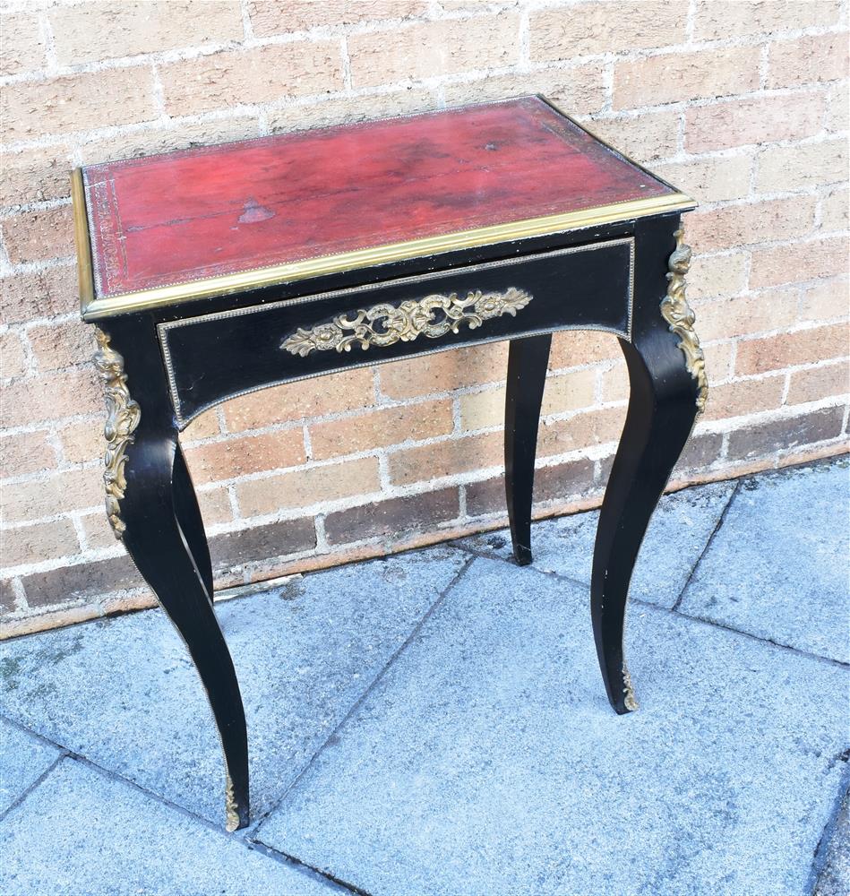 A FRENCH GILT METAL MOUNTED OCCASIONAL TABLE the rectangular top with gilt tooled red leather inset, - Image 2 of 4