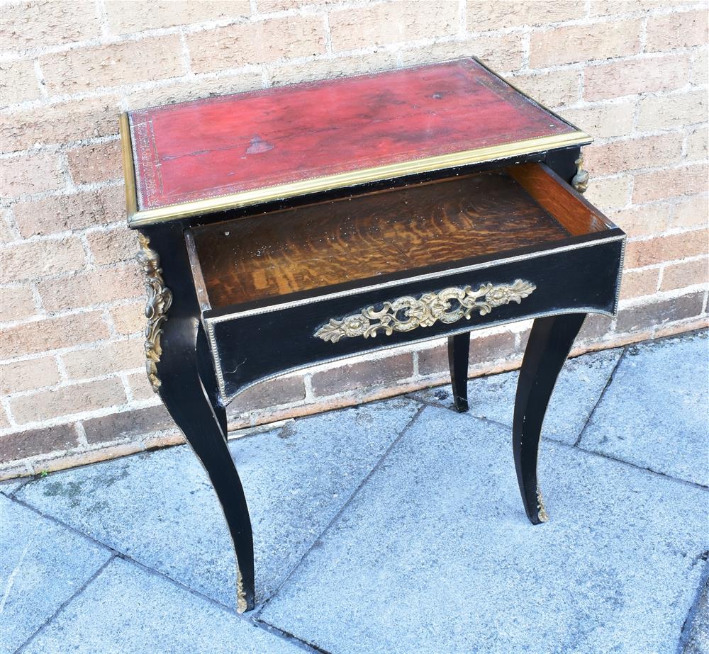 A FRENCH GILT METAL MOUNTED OCCASIONAL TABLE the rectangular top with gilt tooled red leather inset, - Image 3 of 4