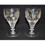 A PAIR OF JACOBITE STYLE GLASSES each engraved with six-petalled rose, closed and open rose buds, an
