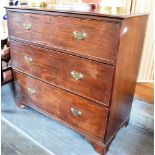 A GEORGE III MAHOGANY CHEST fitted with three deep graduated drawers, 105cm wide 50cm deep 103cm