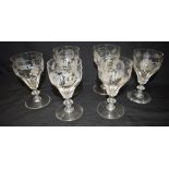 A SET OF SIX JACOBITE STYLE GLASSES each engraved with six-petalled rose, closed and open rose buds,