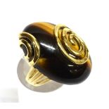 A TIGER'S EYE SET 9CT GOLD DRESS RING large oval cabochon cut tiger's eye 30mm x 20mm, 9ct gold