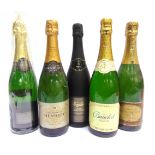 [WINE]. FIVE MIXED BOTTLES comprising Champagne Henriot, 1995, one bottle; Champagne Brossault,