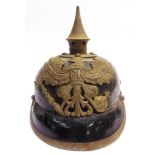 A GREAT WAR IMPERIAL GERMAN OTHER RANKS PICKELHAUBE the black leather shell with a grey metal