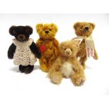 FOUR HERMANN MINIATURE TEDDY BEARS the largest 14cm.