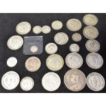 GREAT BRITAIN - ASSORTED SILVER COINS including a George II twopence, 1735; and Victoria crown,
