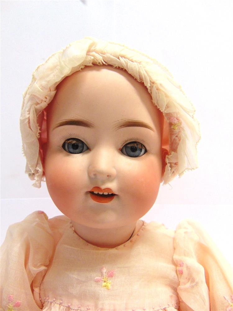 A WEIFEL & CO. BISQUE SOCKET HEAD DOLL with sleeping blue-grey glass eyes, and an open mouth with - Image 2 of 2