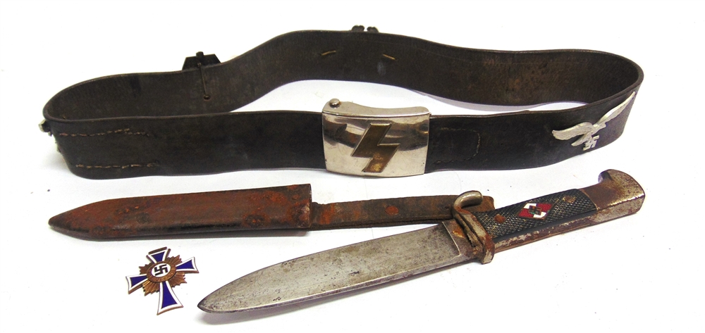 ASSORTED GERMAN THIRD REICH MILITARIA comprising a Hitler Youth (Hitlerjugend) knife, the blade