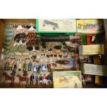 ASSORTED BRITAINS FARM ANIMALS & ACCESSORIES variable condition, including horse-drawn carts and