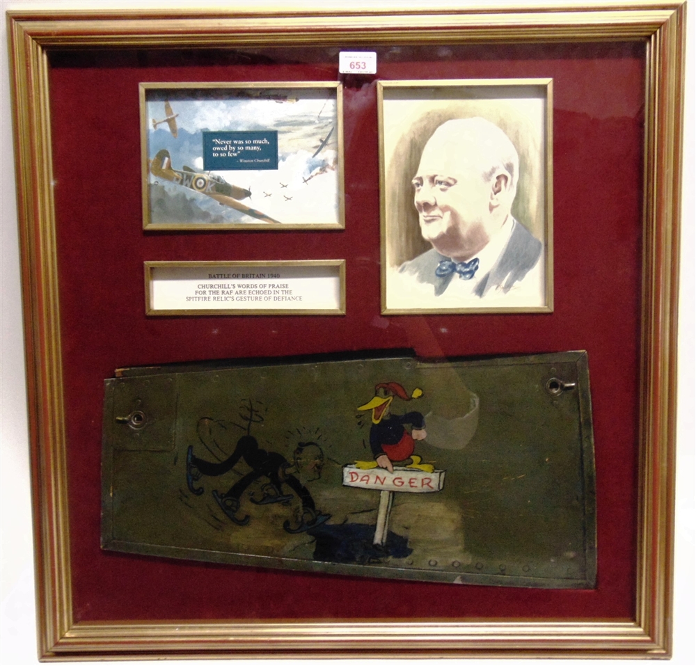 [WINSTON CHURCHILL & THE BATTLE OF BRITAIN]. AN AIRCRAFT WING OR FUSELAGE ACCESS PANEL stated to
