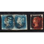 STAMPS - GREAT BRITAIN A QV horizontal pair of 2d. blues, AD-AE, with two (near three) margins (