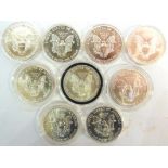 U.S.A. - NINE ASSORTED SILVER EAGLE DOLLARS