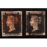 STAMPS - GREAT BRITAIN Two QV 1d. blacks, the first QG, with four margins (closely cropped right