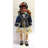 AN ADOLF HULSS BISQUE SOCKET HEAD DOLL with a replacement long auburn wig, sleeping grey glass eyes,