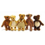 FIVE HERMANN MINIATURE TEDDY BEARS the largest 11cm.