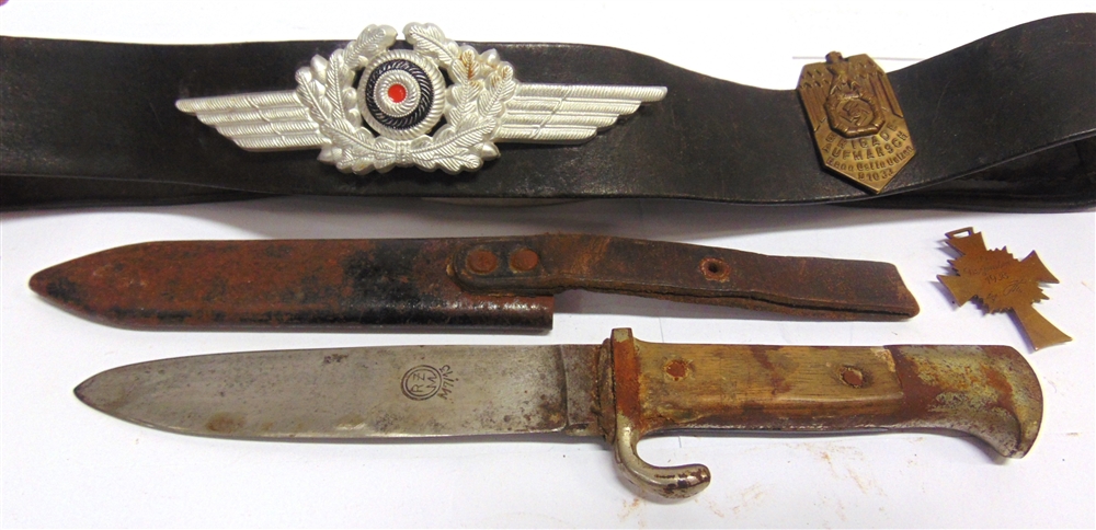 ASSORTED GERMAN THIRD REICH MILITARIA comprising a Hitler Youth (Hitlerjugend) knife, the blade - Image 2 of 2