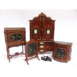 ASSORTED 1/12 SCALE HAND-PAINTED DOLL'S HOUSE FURNITURE & ACCESSORIES in the Chinoiserie style, (4