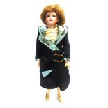 A SIMON & HALBIG BISQUE SOCKET HEAD FASHION DOLL with a brown wig, sleeping blue glass eyes, pierced