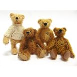 FOUR HERMANN MINIATURE TEDDY BEARS the largest 11cm.