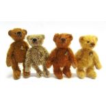 FOUR HERMANN MINIATURE TEDDY BEARS the largest 11cm.