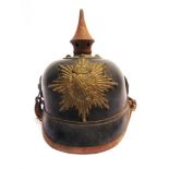 A GREAT WAR IMPERIAL GERMAN OTHER RANKS PICKELHAUBE the black leather shell with a grey metal