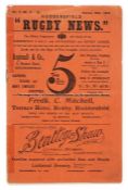 Rugby League programme for Huddersfield v Hunslet 30th October 1909, wear to cover, spine bears