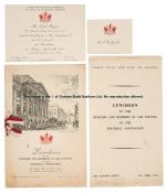 Lord Mayor of London Denys Lowson's 1951 F.A. luncheon menu and seating plan, luncheon menu from the