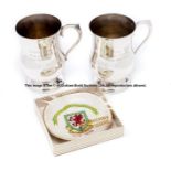 A pair of silver-plated pint tankards commemorating the Wales v England Centenary Match 24th March
