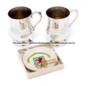 A pair of silver-plated pint tankards commemorating the Wales v England Centenary Match 24th March