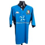 Andrea Moretti blue Italy No.16 Rugby Union International home shirt 2002, match issue for the