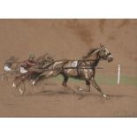 Eugene Pechaubes (French, 1890-1967), HARNESS RACING signed lower right, charcoal, pastel and