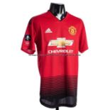 Paul Poga red Manchster United No.6 F.A. Cup jersey season 2018-19, short-sleeved, sponsor's