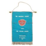 The Football League v The Italian League match pennant, 8th November 1961, Old Trafford, Manchester,