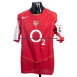 Gilberto Silva Arsenal FC red home No.19 jersey season 2004-05, short sleeved with Barclays