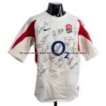 Danny Grewcock team-signed England International white No.4 jersey, representing his 65th