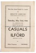 Casuals v Ilford F.A. Amateur Cup Final Replay programme played at West Ham United 2nd May 1936