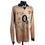 Sol Campbell team-signed Arsenal FC gold No.23 third choice jersey, season 2002-03, 18 signatures in