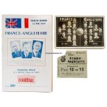 Programme and single card issue for 1949 France v England friendly international at Stade Olympique,