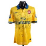Laurent Koscielny team-signed Arsenal FC yellow and blue No.6 away jersey season 2013-14, 17