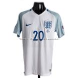 Dele Alli white & pale blue England No.20 jersey from the European Championship match v Wales played