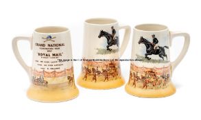 Three Royal Doulton King Edward VIII Coronation 1937 Grand National tankards, trio of identical pint