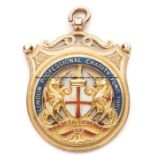 Joe Fidler's Queen’s Park Rangers 1909 London Professional Charity Fund medal, 15ct gold shield-