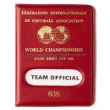 Les Cocker’s official photographic ID for the 1966 World Cup Finals, red wallet containing b&w