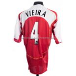 Patrick Vieira Arsenal FC red home No.4 jersey season 2004-05, short sleeved with Barclays