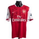 Thierry Henry team-signed Arsenal FC red and white No.14 home jersey circa 2007, 17 signatures in