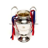 UEFA Champions League commemorative replica trophy, twin handled silver-plated baluster trophy cup