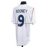 Wayne Rooney signed England 2005-06 white replica home jersey, short sleeved with England badge,
